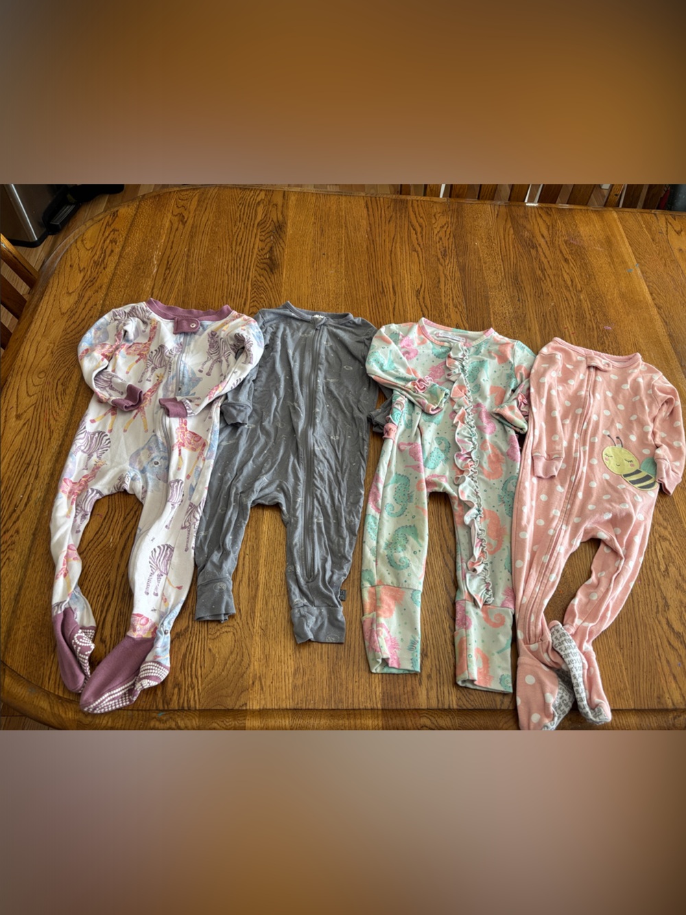 4 Baby Girl sleepers mix of brands 12 months